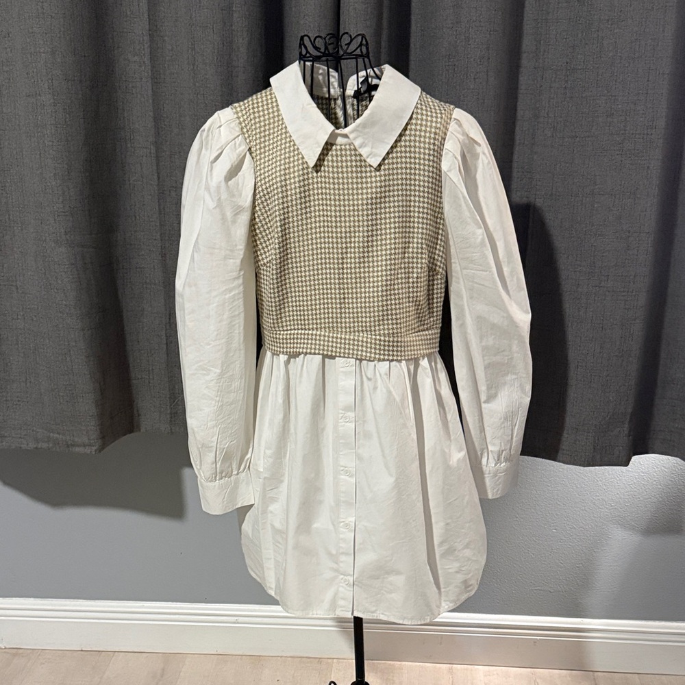 Missguided Houndstooth And White Dress